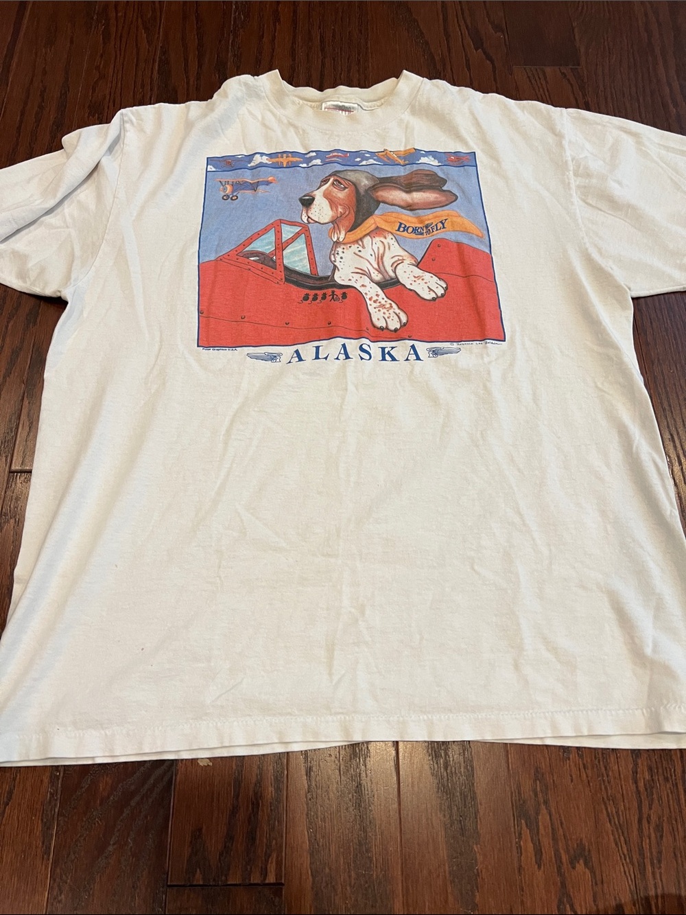 Unknown Brand Alaska Graphic Short Sleeve Tee - White with Red/Blue Print